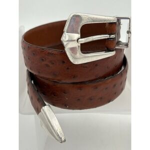 JOHNSTON & MURPHY Dress Belt Mens Sz 38 Brown Ostrich Leather Silver Buckle 1997